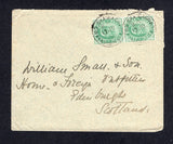 INDIA - 1906 - CANCELLATION: Cover franked with 1902 pair ½a yellow green EVII issue (SG 121) tied by two good strikes of MULSHAIBAGH KASHMIR STATE cds. Addressed to UK with arrival cds on reverse. Rare origination.  (IND20243)