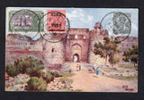 INDIA - 1938 - POSTCARD: Coloured 'Tucks' PPC 'Delhi. Old Fort' with historical text on message side franked on picture side with 1921 9p on 1a rose carmine, 1926 3p slate and 1931 ½a violet & green GV issues (SG 192, 201 & 227) tied by DELHI G.P.O. cds's. Addressed to AUSTRIA. Attractive.  (IND20256)
