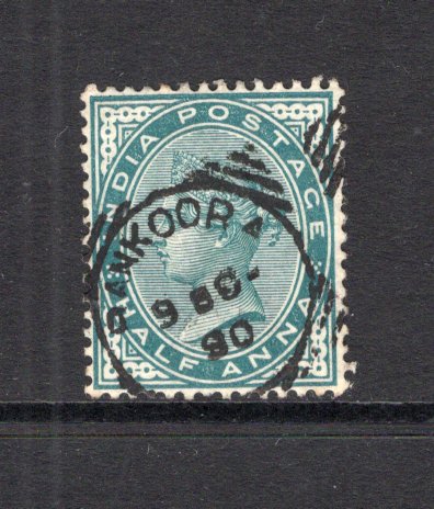 INDIA - 1882 - CANCELLATION: ½a deep blue green QV issue used with fine strike of PANKOORA squared circle cds dated 9 OCT 1890. (SG 84)  (IND24453)