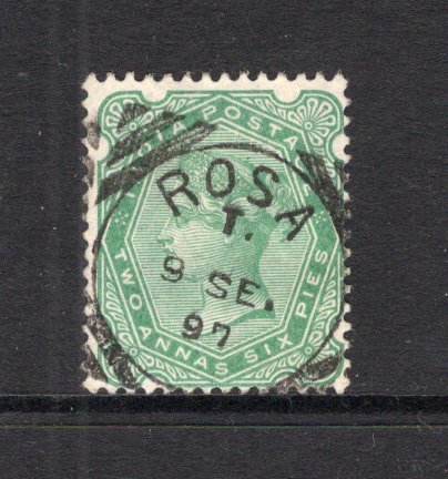 INDIA - 1892 - CANCELLATION: 2a 6p yellow green QV issue used with fine strike of ROSA squared circle cds dated 9 SEP 1897. (SG 103)  (IND24457)