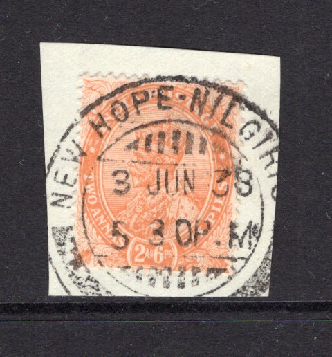 INDIA - 1926 - CANCELLATION: 2a 6p orange GV issue tied on piece by good strike of NEW HOPE - NILGIRIS cds dated 3 JUN 1938. (SG 207)  (IND24471)