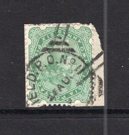 INDIA - 1895 - MILITARY & CANCELLATION: 2a 6p yellow green QV issue tied on piece by good strike of FIELD P.O. No. 11 squared circle cds dated 26 AUG 1895 of the CHITRAL RELIEF FORCE located at CHAKDARA. Scarce. (SG 103)  (IND24612)
