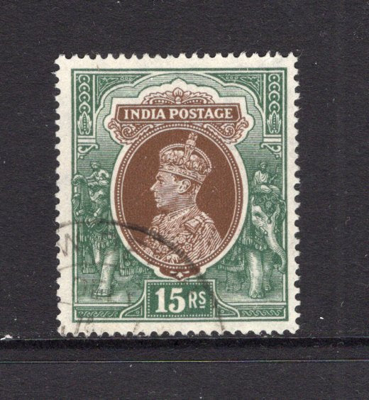 INDIA - 1937 - GVI ISSUE: 15r brown & green GVI issue, a very fine cds used copy. (SG 263)  (IND27284)