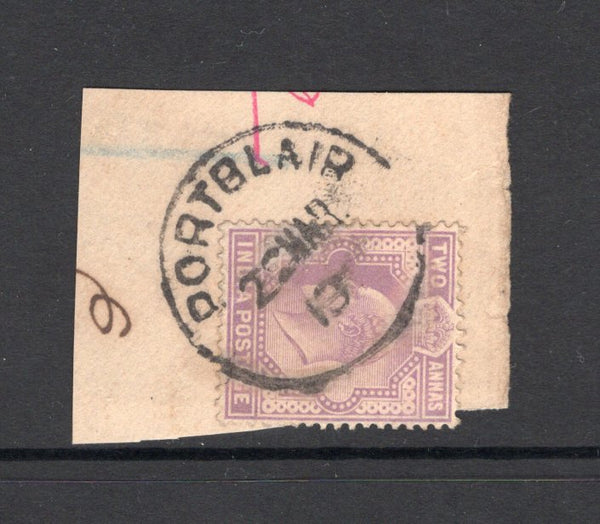INDIA - 1913 - INDIA USED IN THE ANDAMAN ISLANDS: 2a violet EVII issue tied on piece by fine strike of PORT BLAIR cds dated 22 MAR 1913. Fine & scarce. (SG 124)  (IND27286)