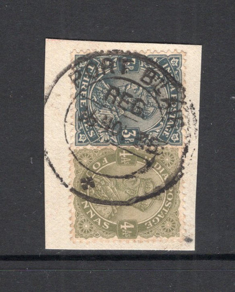 INDIA - 1935 - INDIA USED IN THE ANDAMAN ISLANDS: 3p slate and 4a sage green GV issue tied on piece by fine strike of PORT BLAIR REG cds dated 16 NOV 1935. (SG 201 & 211)  (IND27287)