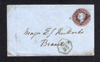 INDIA - 1863 - POSTAL STATIONERY: 1a brown on blue QV postal stationery envelope with blue seal on reverse (H&G B2) used with superb strike of diamond numeral '122' of DEWAS. Addressed to BEAWAR with AGRA transit mark on front and MEERUT, MUSSOOREE & MUSSEERADAD transit marks on reverse. Very attractive.  (IND/27412)