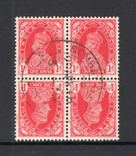 INDIA - 1937 - VARIETY: 1a carmine GVI issue, a fine cds used block of four comprising two TETE-BECHE PAIRS. (SG 250a)  (IND32678)