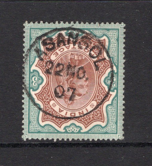INDIA - 1895 - CANCELLATION: 3r brown & green QV issue used with fine central strike of ASANSOL cds dated 22 NOV 1907. (SG 108)  (IND33429)