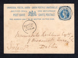 INDIA - 1884 - POSTAL STATIONERY & MILITARY: 1½a blue QV postal stationery card (H&G 2) datelined 'Gauhati Camp, Assam' used with RANGIYA cds dated 19 NOV 1884. Addressed to IRELAND with BOMBAY transit cds on front. Some light toning.  (IND37107)