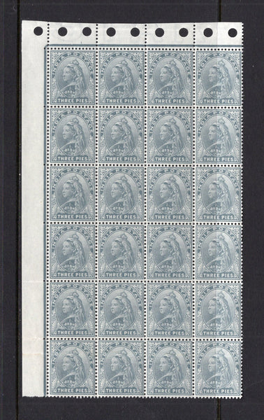 INDIA - 1900 - MULTIPLE: 3p grey QV issue, a fine mint corner marginal block of twenty four. (SG 112)  (IND37588)