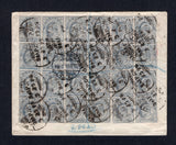 INDIA - 1908 - REGISTRATION & MULTIPLE FRANKING: Registered cover franked on reverse with 24 x 1902 3p grey EVII issue (SG 119) comprising various blocks & multiples all tied by multiple strikes of MADRAS cds dated 9 AP 1908 with boxed 'R MADRAS' registration handstamp on front. Addressed to GERMANY with arrival cds on reverse. A fine franking.  (IND/41999)