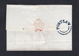 IRELAND - 1840 - PRESTAMP: Complete folded letter with superb strike of circular undated 'PORTLAW' marking in deep blue on reverse and WATERFORD transit cds on front dated FEB 18 1840, rated '1d' in red manuscript. Addressed to DUBLIN with red boxed 'PAID' arrival mark on front.  (IRE36892)