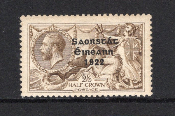 IRELAND - 1922 - SEAHORSE ISSUE: 2/6 chocolate brown GV 'Seahorse' issue with 'Irish Free State 1922' SOMERSET HOUSE overprint in black with wide date. A fine mint copy. (SG 86)  (IRE43754)