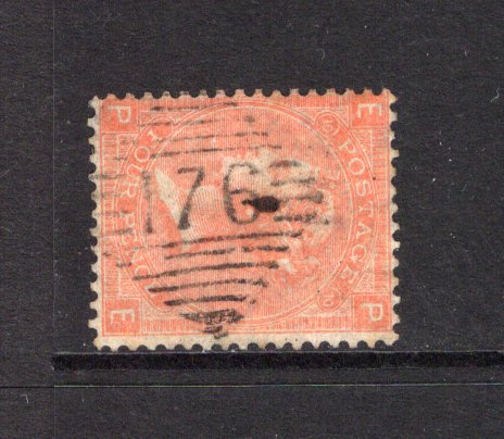 IRELAND - 1865 - GREAT BRITAIN USED IN IRELAND: 4d deep vermilion QV issue of Great Britain, watermark 'Large Garter' fine used with complete strike of diamond '176' of DONEGAL. (SG 95)  (IRE43758)