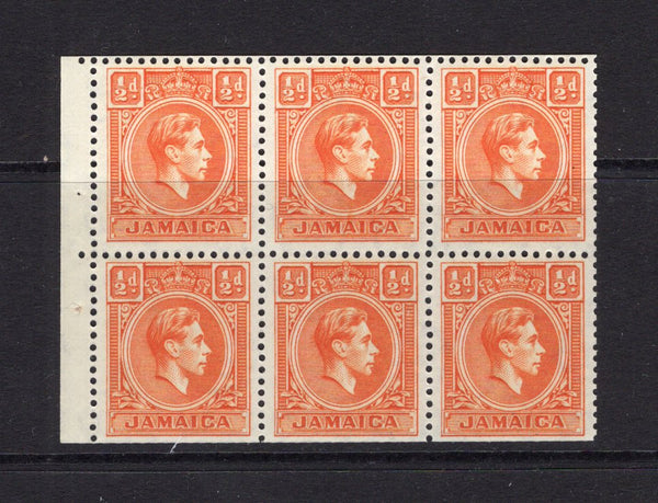 JAMAICA - 1938 - BOOKLET PANE: ½d orange GVI issue, a fine unmounted mint BOOKLET PANE OF SIX. Very fine. (SG 121b, Murray Payne #2b)  (JAM/13755)