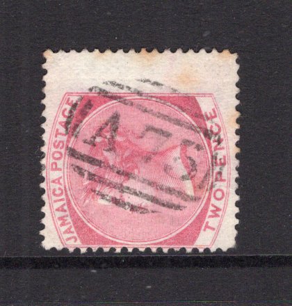 JAMAICA - 1870 - CANCELLATION: 2d rose QV issue, watermark 'Crown CC' used with fine strike of small barred numeral 'A75' of SAVANNA LA MAR. (SG 9)  (JAM/24498)