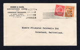 JAMAICA - 1917 - WAR TAX ISSUE: Commercial cover franked with 1912 1d carmine red GV issue and 1917 1½d orange GV issue with 'WAR STAMP' overprint (SG 58 & 74) tied by KINGSTON roller cancel dated SEP 12 1917. Addressed to SWITZERLAND with arrival cds on reverse. Nice correct War Stamp use.  (JAM36464)