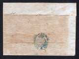 JAMAICA - 1820 - CONSULAR MAIL: Circa 1820. Large stampless official cover with fine strike of oval 'VICE CONSULADO DE ESPANA EN JAMAICA' Arms cachet in blue on reverse. Addressed to 'Senor Alcalde Mayor del Distrito Norte de Santiago de Cuba, Santiago de Cuba'. No other postal markings. Very unusual.  (JAM/37423)