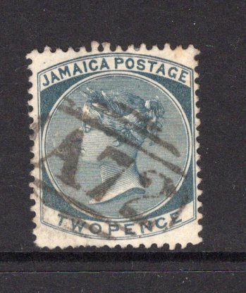 JAMAICA - 1883 - CANCELLATION: 2d slate QV issue, watermark 'Crown CA' used with fine strike of barred numeral 'A72' of SAINT DAVID. (SG 20a)  (JAM/40533)