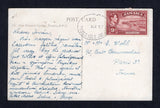 JAMAICA - 1953 - CANCELLATION & HOTEL POST: Colour PPC 'Hope Botanical Garden's Jamaica, B.W.I.' franked on message side with single 1938 9d lake GVI issue (SG 129) tied by good strike of TOWER ISLE JAMAICA oval cancel with blank top half dated MR 1953. Addressed to FRANCE. The Tower Isle P.O. was situated in the Tower Isle Hotel in the parish of St. Mary.  (JAM/41693)