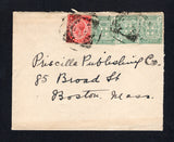 JAMAICA - 1913 - CANCELLATION: Cover franked with 1905 3 x ½d dull green and 1912 1d carmine red GV issue (SG 37 & 58) tied y two strikes of ANCHOVY squared circle cds dated OCT 1913. Addressed to USA with KINGSTON transit mark on reverse.  (JAM/43494)
