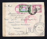 JAMAICA - 1944 - DESTINATION & CENSORSHIP: Cover franked with 1938 3d ultramarine & green and 6d grey & purple GVI issue (SG 126 & 128) tied by KINGSTON cds dated DEC 1944. Addressed to the American Embassy in CUBA and censored on arrival with two different Cuban censor marks in red & black on front then re-directed to CANADA with various other transit and arrival marks on front & reverse.  (JAM44427)