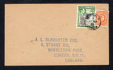 JAMAICA - 1954 - CANCELLATION: Cover franked with 1938 ½d orange and 2d grey & green GVI issue (SG 121b & 124) tied by fine strike of WESTPHALIA cds dated JY 23 1954. Addressed to UK.  (JAM44428)