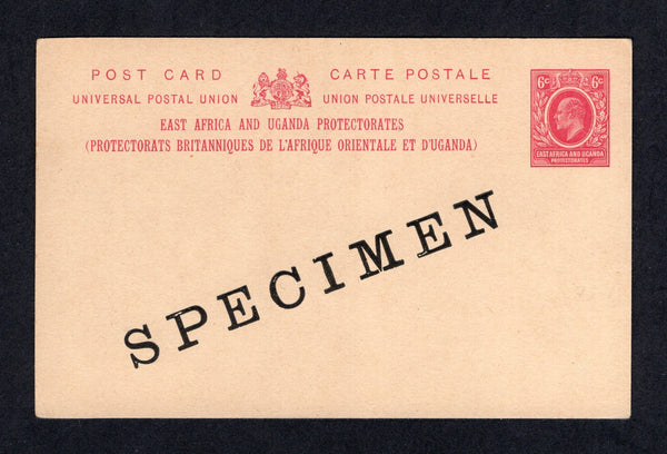 KENYA, UGANDA & TANGANYIKA - 1903 - EAST AFRICA & UGANDA PROTECTORATE - POSTAL STATIONERY: 6c carmine on buff EVII postal stationery card (H&G 6) with large 'SPECIMEN' overprint in black.  (KUT/20969)