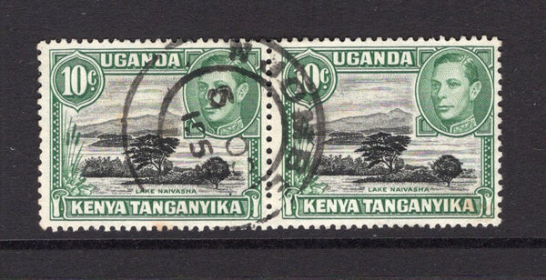 KENYA, UGANDA & TANGANYIKA - 1938 - TANGANYIKA - CANCELLATION: 10c black & green GVI issue, a fine pair used with good strike of NJOMBE cds dated 5 OCT 1953, located in TANGANYIKA. (SG 135c)  (KUT/24270)
