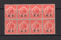 KENYA, UGANDA & TANGANYIKA - 1916 - TANGANYIKA - NYASALAND & RHODESIAN FORCE: 1d scarlet GV issue with 'N.F.' overprint in black, a fine mint block of eight. (SG N2)  (KUT/27549)