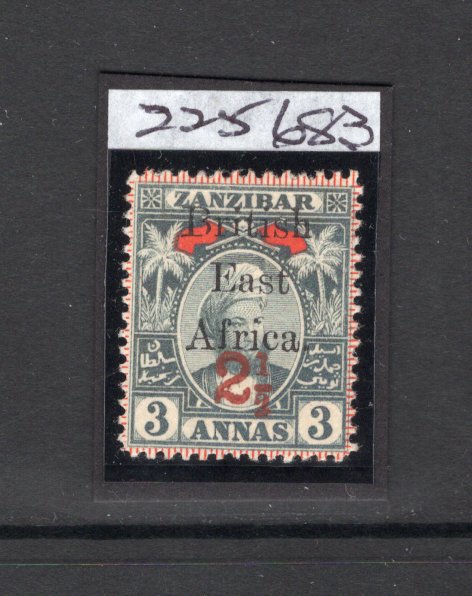 KENYA, UGANDA & TANGANYIKA - 1897 - BRITISH EAST AFRICA: '2½' on 3a grey and red 'British East Africa' overprint issue on stamps of Zanzibar with overprint type 13. A fine mint copy. Superb. 2017 RPSL certificate accompanies. (SG 90)  (KUT/27735)