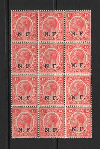 KENYA, UGANDA & TANGANYIKA - 1916 - TANGANYIKA - NYASALAND & RHODESIAN FORCE & MULTIPLE: 1d scarlet GV issue with 'N.F.' overprint in black, a fine unmounted mint block of twelve. (SG N2)  (KUT44141)
