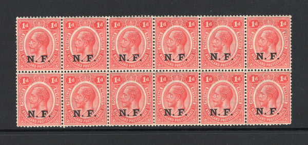KENYA, UGANDA & TANGANYIKA - 1916 - TANGANYIKA - NYASALAND & RHODESIAN FORCE & MULTIPLE: 1d scarlet GV issue with 'N.F.' overprint in black, a fine unmounted mint block of twelve. (SG N2)  (KUT44143)