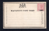 MAURITIUS - 1879 - POSTAL STATIONERY: '2 CENTS' claret on black on white postal stationery formular card (H&G 2 on thick card, SG 83). A fine unused example.  (MAU/21396)