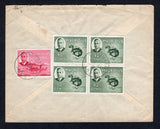 MAURITIUS - 1950 - CANCELLATION: Circa 1950. Cover franked on reverse with 1950 2c rose carmine and block of four 12c olive green GVI issue (SG 277 & 282) tied by undated ARGY cds's with additional strike on front. Sent airmail to UK.  (MAU/21417)