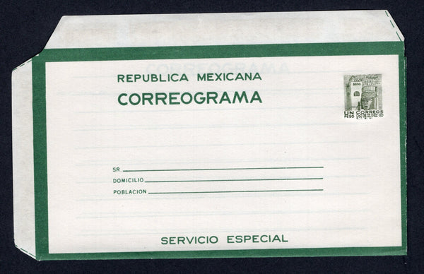 MEXICO - 1956 - POSTAL STATIONERY: 1p olive green 'CORREOGRAMA' postal stationery telegram letter sheet (UPSS #CLS16, H&G HG 11) with 'T.I.E.V.' imprint under stamp, a fine unused example.  (MEX/30393)