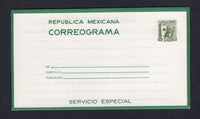 MEXICO - 1968 - POSTAL STATIONERY: 1p olive green 'CORREOGRAMA' postal stationery telegram letter sheet (UPSS #CLS16, H&G HG 11) with 'T.I.E.V.' imprint under stamp, a fine unused example.  (MEX/34083)