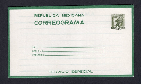 MEXICO - 1968 - POSTAL STATIONERY: 1p olive green 'CORREOGRAMA' postal stationery telegram letter sheet (UPSS #CLS16, H&G HG 11) with 'T.I.E.V.' imprint under stamp, a fine unused example.  (MEX/34083)