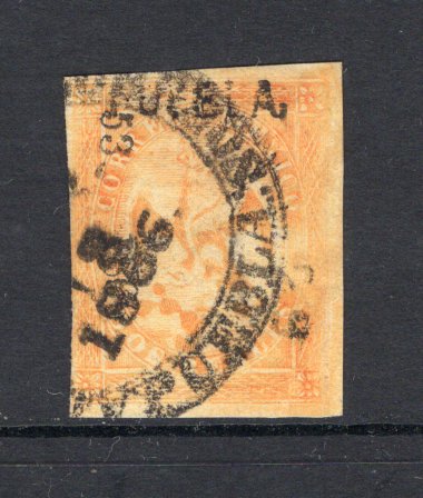 MEXICO - 1864 - EAGLE ISSUE: 2r orange 'Fifth Period' EAGLE issue with '53 - 1866' Invoice No. & 'PUEBLA' district overprint and '29' sub consignment number of ATLIXCO, a good used copy with part '…PUEBLA' cds cancel dated 1866, four good to tight margins. (SG 33, Follansbee #44)  (MEX/41214)