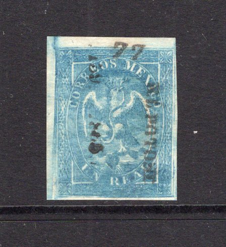 MEXICO - 1865 - EAGLE ISSUE: 1r blue 'Fourth Period' EAGLE issue with '139 - 1865' Invoice No. & 'S. L. Potosi' district overprint with '77' sub consignment number of TULA DE TAMAULIPAS. A fine unused four margin copy. (SG 32b, Follansbee #36)  (MEX/41678)