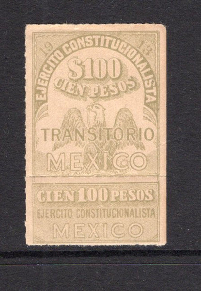 MEXICO - 1913 - CIVIL WAR: 100p grey 'Transitorio' REVENUE issue with coupon, the top value fine mint. Scarce. (Roberts #RV29)  (MEX/41775)