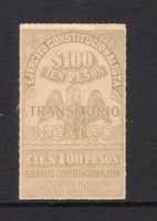 MEXICO - 1913 - CIVIL WAR: 100p grey 'Transitorio' REVENUE issue with coupon, the top value fine mint. Scarce. (Roberts #RV29)  (MEX/41776)