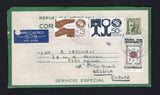 MEXICO - 1980 - POSTAL STATIONERY: 1p olive green 'CORREOGRAMA' postal stationery telegram letter sheet (UPSS #CLS16, H&G HG11) with 'T.I.E.V.' imprint under stamp used with added 1979 50c blue black and 3p yellow brown 'Exporta' issue and 1979 1p 'Universiada '79' issue (SG 1472, 1476 & 1502) tied by TUXTLA GUTIERREZ cds's dated 18 JAN 1980. Sent airmail to BELGIUM with manuscript arrival notation on reverse. The envelope has a punch hole at left but an uncommon item in used condition.  (MEX/43265)