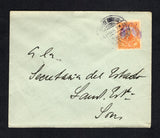 MEXICO - 1914 - CIVIL WAR: Cover franked with single 1914 5c orange with large 'GCM' monogram handstamp in violet (SG CT26) tied by SANTA ANA cds dated JUN 1 1914. Addressed to LAINOL ESTACION with LLANO ESTN, SON arrival cds on reverse.  (MEX44266)