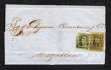 MEXICO - 1862 - CLASSIC ISSUES: Complete folded letter datelined 'Durango Nbre 8 de 1862' franked with 1861 1r grey black on green and 4r grey black on yellow 'Hidalgo' issue with 'DURANGO' district overprints (SG 9a & 11a, the 4r is a very blurred almost double impression) tied by boxed DURANGO NOVIEMBRE 8 cancel in black. Addressed to MAZATLAN. Cover has a little ink burning on address at top left but otherwise a fine & rare 5r franking.  (MEX44476)