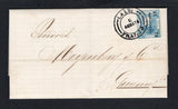 MEXICO - 1873 - CANCELLATION: Complete folded letter franked with fine four margin 1872 12c blue with '18 73' numerals and 'GUANAJUATO' district overprint (SG 88) tied by fine LA LUZ FRANCO cds in black. Addressed to GUANAJUATO.  (MEX45407)
