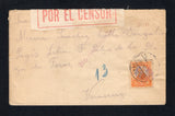 MEXICO - 1915 - CIVIL WAR & CENSORED MAIL: Cover franked with single 1914 5c orange with large 'GCM' Monogram overprint in purple (SG CT26) tied by TLACOTALPAN cds dated 8 MAR 1915. Addressed to VERACRUZ and censored with printed red on white 'REVISADO POR EL CENSOR' censor strip at top. The cover was unclaimed with various markings inc straight line 'No reclamado' on front and VERACRUZ LISTA cds's on reverse.  (MEX45412)