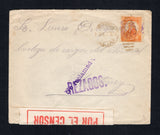 MEXICO - 1915 - CIVIL WAR & CENSORED MAIL: Cover franked with single 1914 5c orange with large 'GCM' Monogram overprint in purple (SG CT26) tied by PUEBLA cds dated 1 MAR 1915. Addressed to MONTERREY and censored with printed red on white 'REVISADO POR EL CENSOR' censor strip at bottom. The cover was unclaimed with various markings inc straight line 'No reclamado' & 'REZAGOS' on front and MONTERREY LISTA cds's on reverse.  (MEX45413)