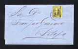 MEXICO - 1872 - HIDALGO ISSUE: Cover franked with single 1868 50c black on yellow (SG 70) with '2 70' invoice number and 'VERACRUZ' district overprint, tied by fine VERA CRUZ cds in black dated MAR 14 1872. Addressed to JALAPA. Nice high value franking.  (MEX45589)