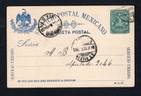 MEXICO - 1900 - POSTAL STATIONERY: 1c green & blue 'Mulitas' postal stationery card (H&G 103a, UPSS #PC101, Type 2 with large 'M.C.17') used with SERVICIO URBANO MEX D.F. cds dated 5 JAN 1900 with '12 AM' time slug. Addressed locally within Mexico City with SUCURSAL B MEXICO D.F. arrival cds on front with '7 PM' time slug. A difficult card correctly used with the 'Servicio Urbano' service.  (MEX45599)